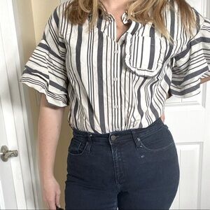 Striped bell sleeved button down shirt